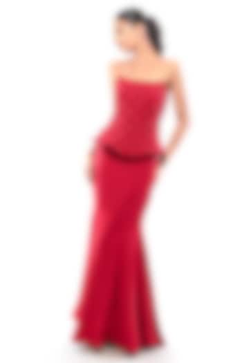 Red Double Georgette Embellished Corset by Modo Caldo at Pernia's Pop Up Shop