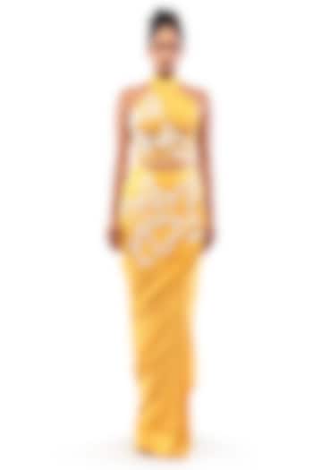 Yellow Natural Crepe Draped Skirt Set by Modo Caldo at Pernia's Pop Up Shop