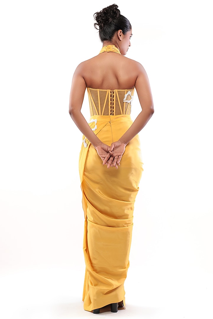 Yellow Natural Crepe Draped Skirt Set by Modo Caldo at Pernia's Pop Up Shop