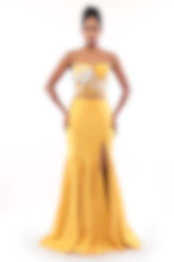 Yellow Natural Crepe Mermaid Skirt Set by Modo Caldo at Pernia's Pop Up Shop