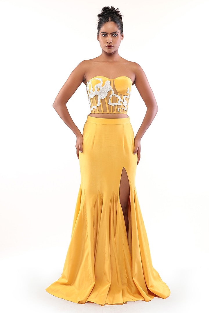 Yellow Natural Crepe Mermaid Skirt Set by Modo Caldo at Pernia's Pop Up Shop