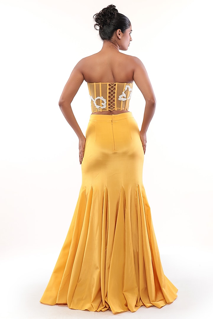 Yellow Natural Crepe Mermaid Skirt Set by Modo Caldo at Pernia's Pop Up Shop