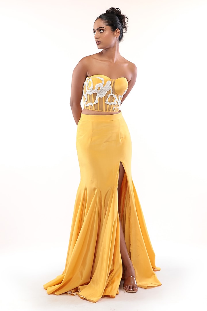 Yellow Natural Crepe Mermaid Skirt Set by Modo Caldo at Pernia's Pop Up Shop