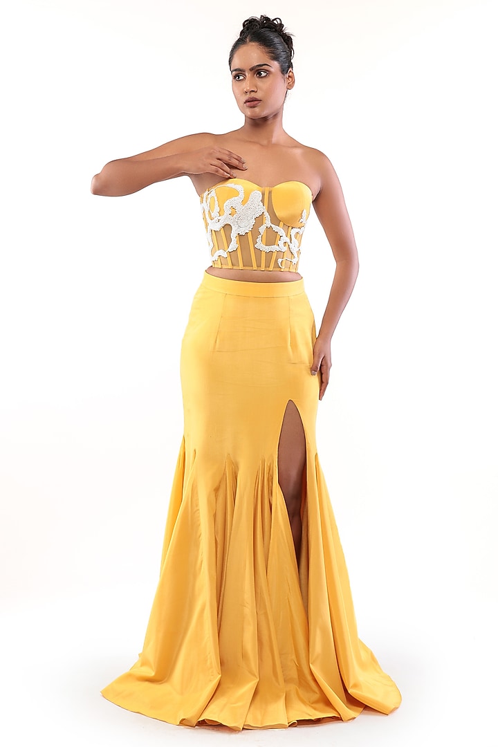 Yellow Natural Crepe Mermaid Skirt Set by Modo Caldo at Pernia's Pop Up Shop