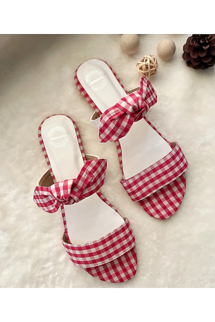 Red & White Textile Handmade Flats by Modanta