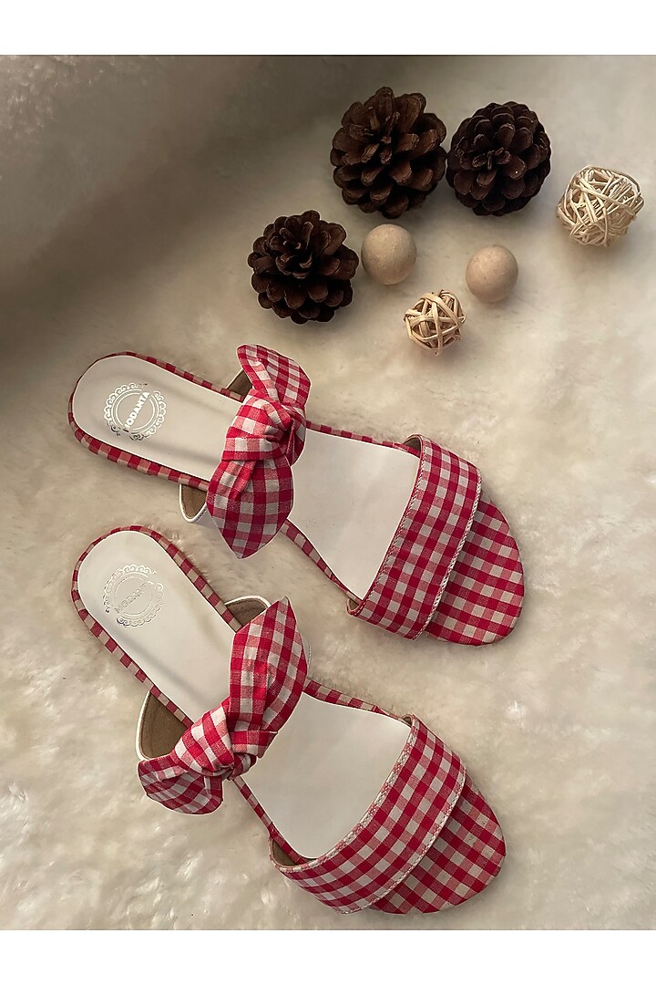 Red & White Textile Handmade Flats by Modanta at Pernia's Pop Up Shop