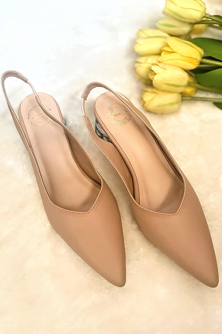 Nude Artificial leather Handmade Pumps by Modanta at Pernia's Pop Up Shop