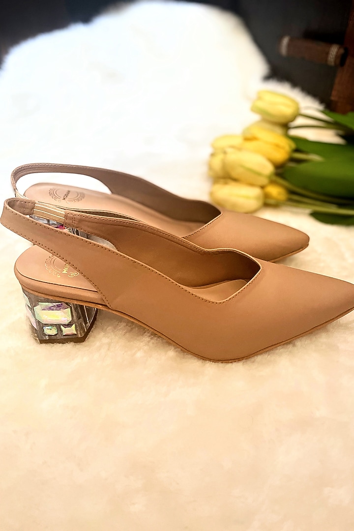 Nude Artificial leather Handmade Pumps by Modanta at Pernia's Pop Up Shop