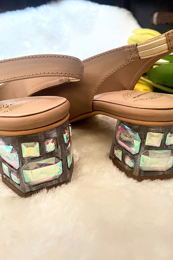 Nude Artificial leather Handmade Pumps by Modanta at Pernia's Pop Up Shop