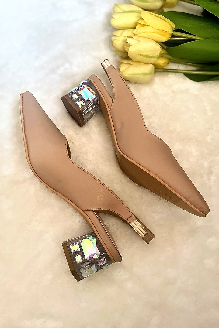 Nude Artificial leather Handmade Pumps by Modanta at Pernia's Pop Up Shop