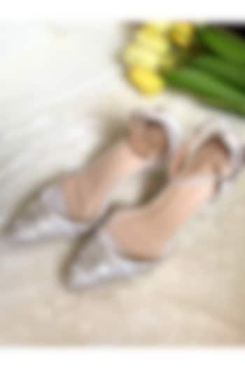 White Satin Diamond Embroidered Handmade Pumps by Modanta