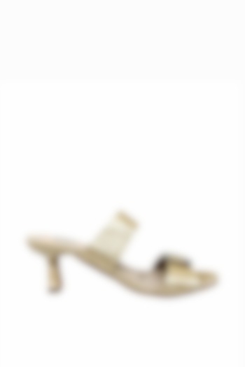 Gold Satin Diamond Embellished Strappy Heels by Modanta