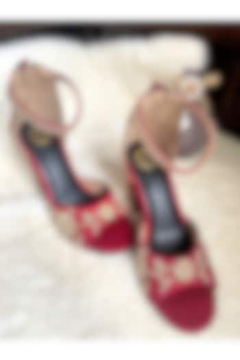 Red Artificial Silk Handmade Heels by Modanta at Pernia's Pop Up Shop