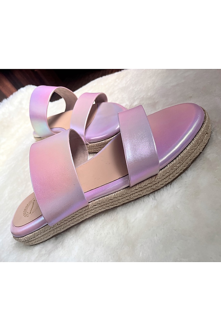 Purple Artificial Leather Handmade Flats by Modanta at Pernia's Pop Up Shop