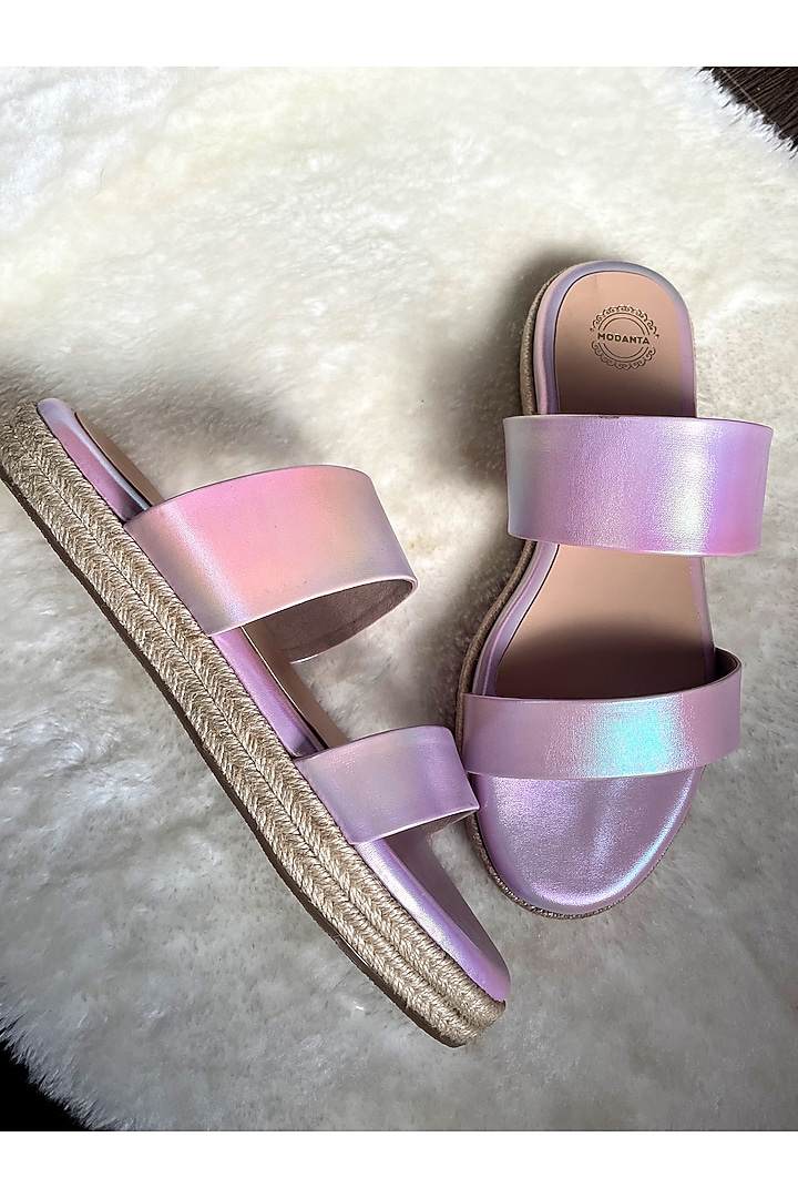 Purple Artificial Leather Handmade Flats by Modanta at Pernia's Pop Up Shop