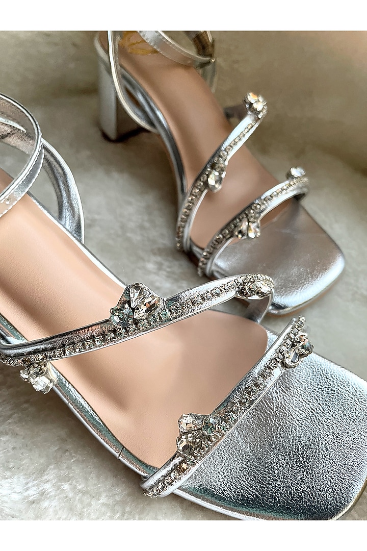 Silver Artificial Leather Handmade Heels by Modanta at Pernia's Pop Up Shop