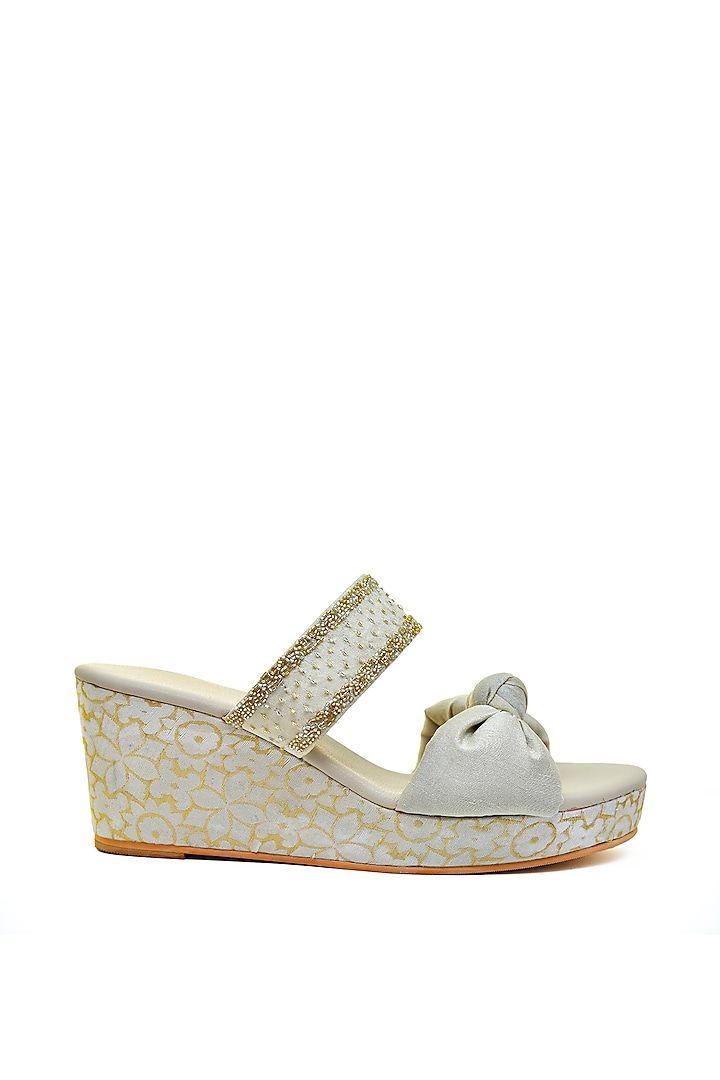 Cream & Gold Embroidered Wedges by Modanta