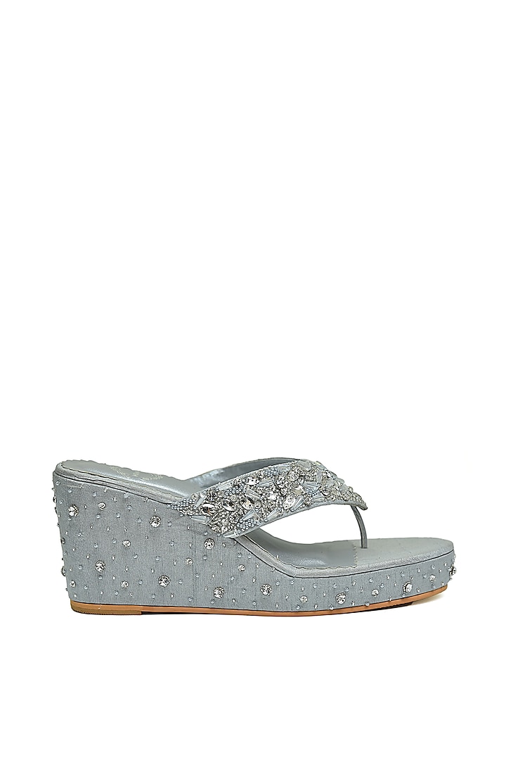 Grey Embroidered Wedges by Modanta