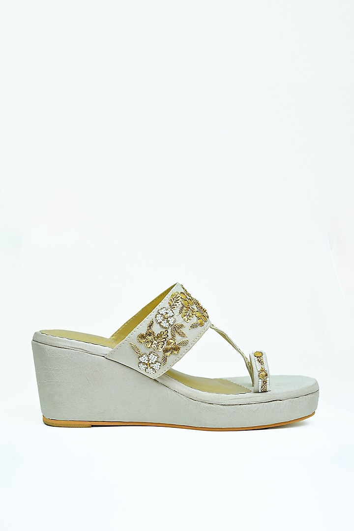 Cream Embroidered Wedges by Modanta