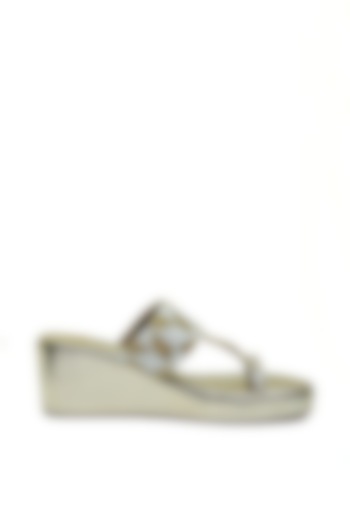Gold & White Embroidered Wedges by Modanta