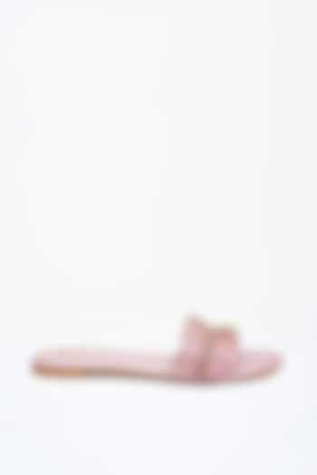 Pastel Pink Embroidered Flats by Modanta
