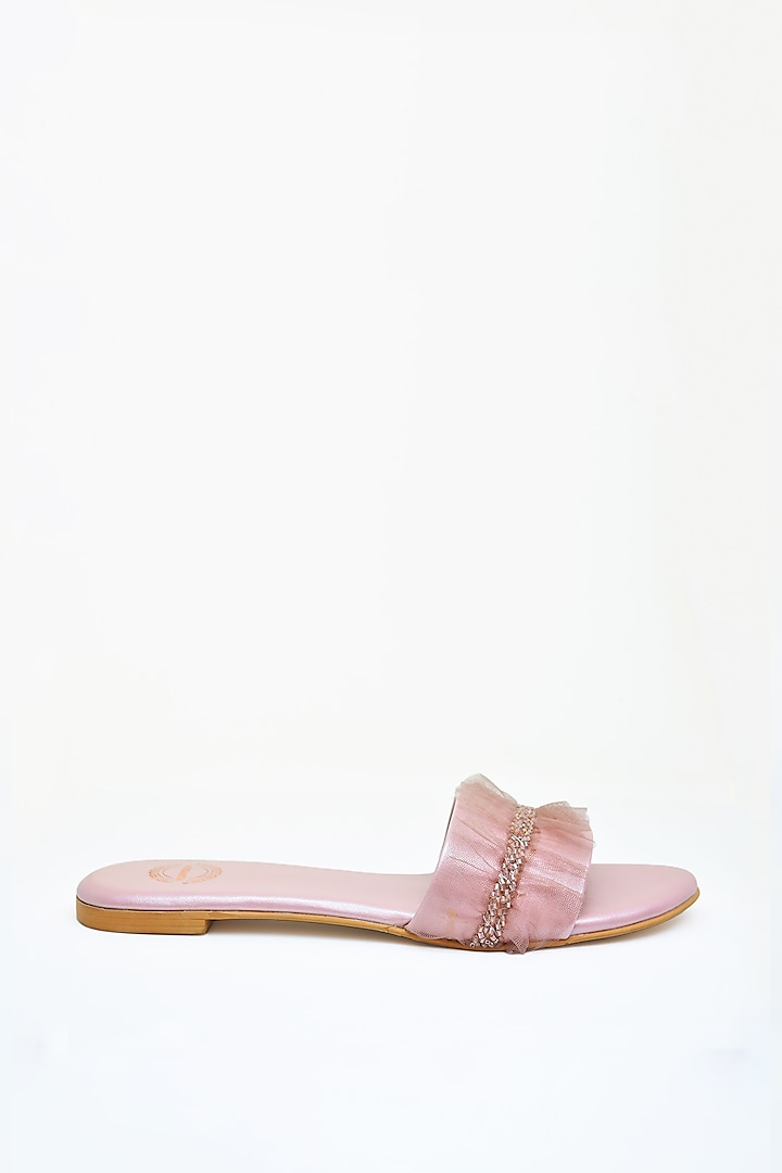 Pastel Pink Embroidered Flats by Modanta