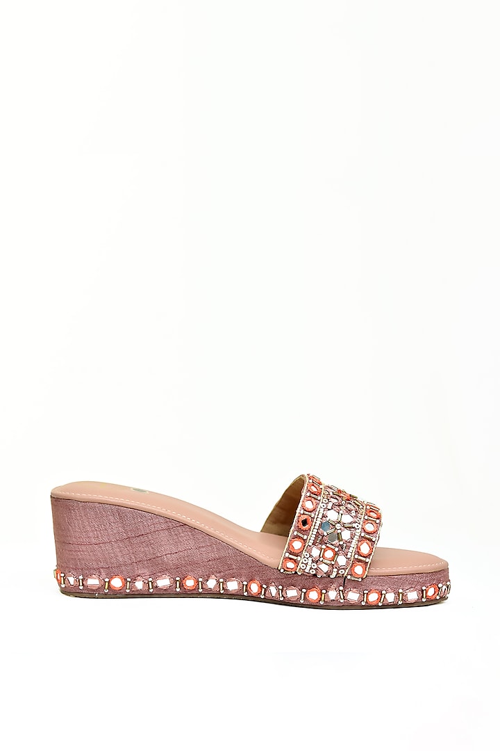 Pink Embroidered Wedges by Modanta