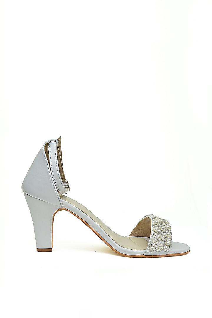 White Embroidered Heels by Modanta