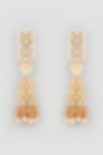 Gold Finish Pearls & Stones Long Dangler Earrings by Mine of Design at Pernia's Pop Up Shop