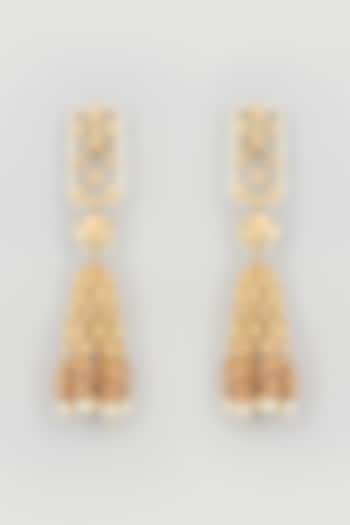 Gold Finish Multi-Colored Stone Long Jhumka Earrings by Mine of Design