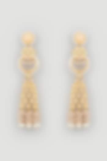 Gold Finish Stone Jhumka Earrings by Mine of Design