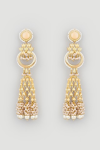 Gold Finish Stone Jhumka Earrings by Mine of Design