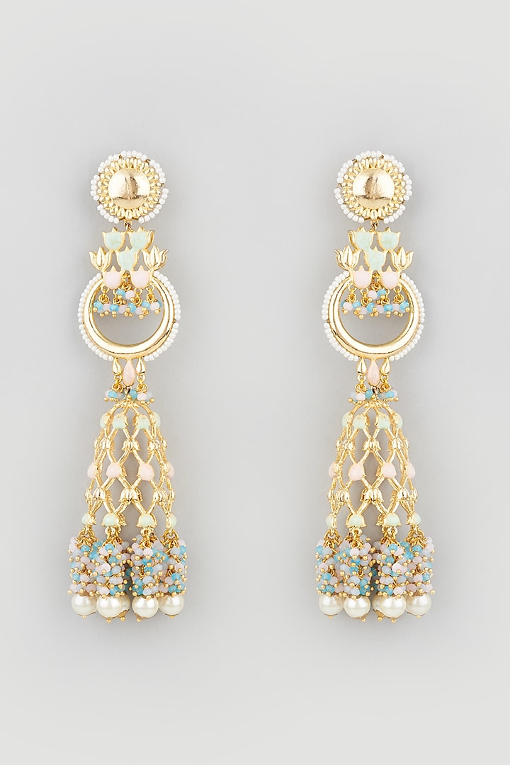 Gold Finish Stone Dangler Earrings by Mine of Design