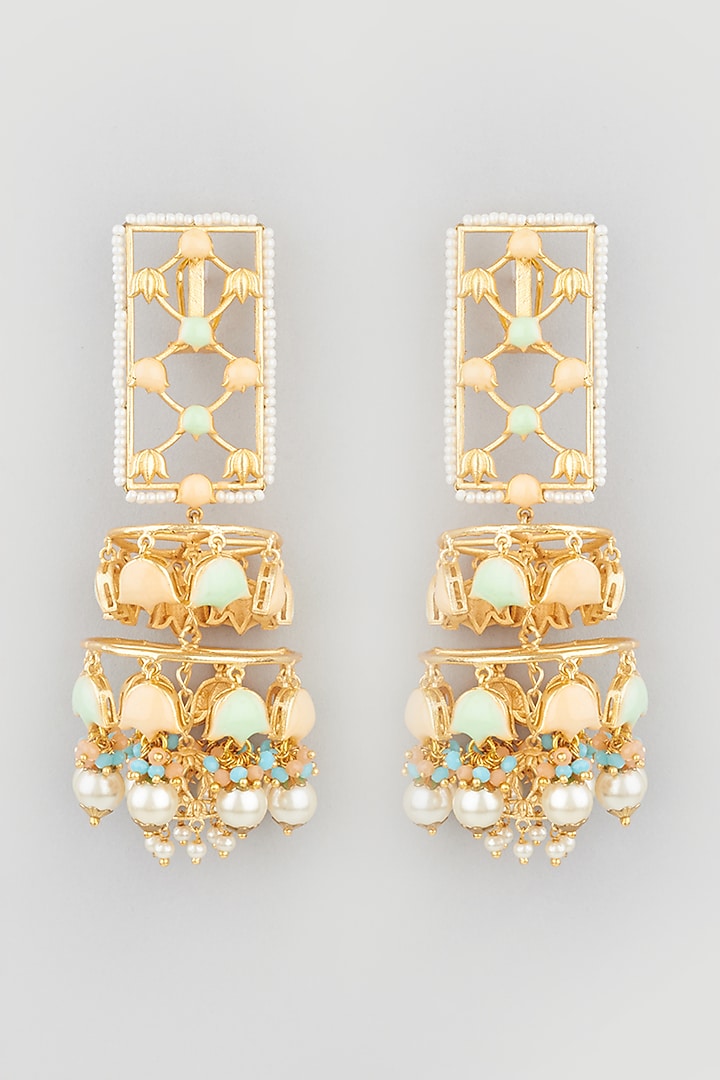 Gold Finish Multi-Colored Stone Dangler Earrings by Mine of Design