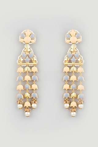 Gold Finish Peach Stone Dangler Earrings by Mine of Design