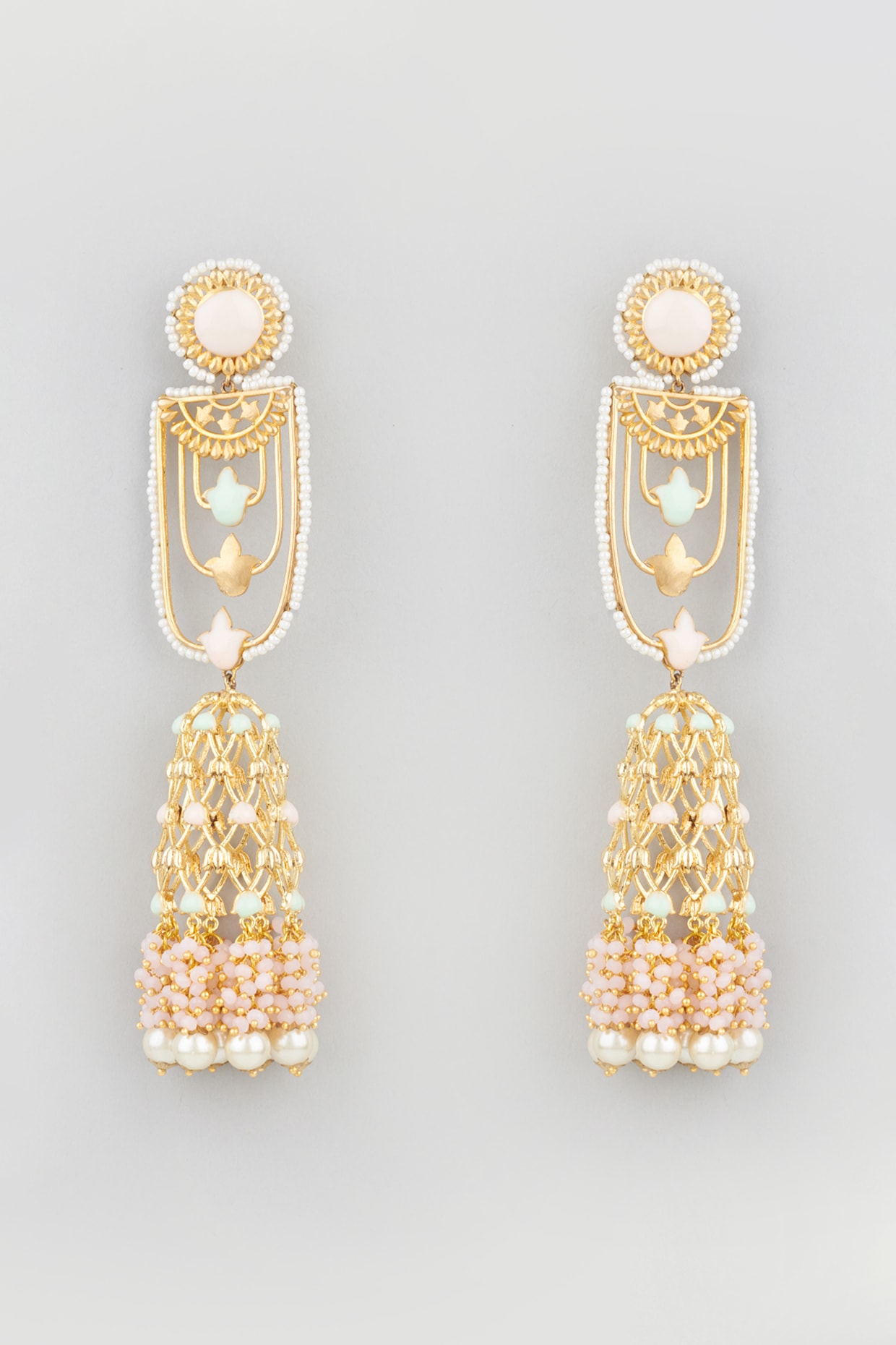 Gold Finish Kundan Polki & Pearls Jhumka Earrings Design by VASTRAA  Jewellery at Pernia's Pop Up Shop 2024