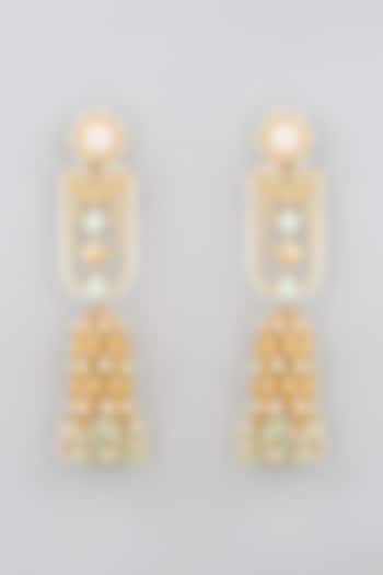 Gold Finish Powder Blue Stones Jhumka Earrings by Mine of Design