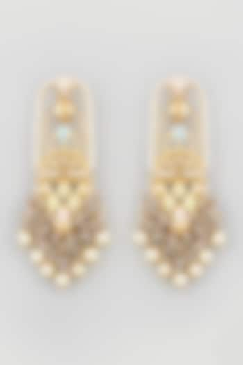 Gold Finish Grey Stone Dangler Earrings by Mine of Design at Pernia's Pop Up Shop