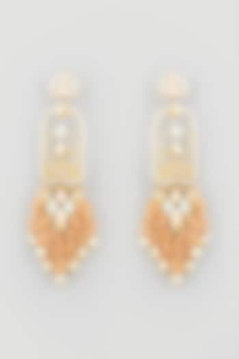 Gold Finish Peach Synthetic Stone Dangler Earrings by Mine of Design at Pernia's Pop Up Shop