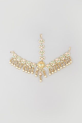 Gold Finish Cream Pearl Mathapatti by Mine of Design