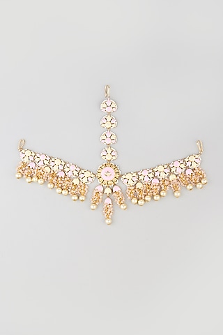 Gold Finish Semi-Precious Stone & Pearl Mathapatti by Mine of Design