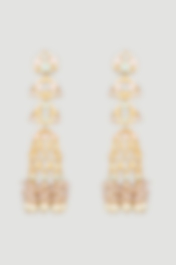 Gold Finish Peach Stone Jhumka Earrings by Mine of Design at Pernia's Pop Up Shop