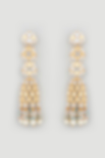 Gold Finish Pearl Handcrafted Jhumka Earrings by Mine of Design