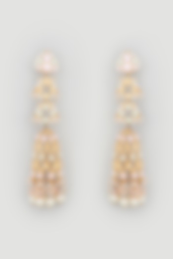 Gold Finish Handcrafted Jhumka Earrings With Pearl by Mine of Design