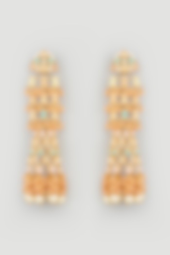 Gold Finish Pearl Floral Jhumka Earrings by Mine of Design