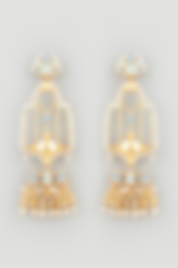 Gold Finish Handcrafted Jhumka Earrings With Pearl by Mine of Design