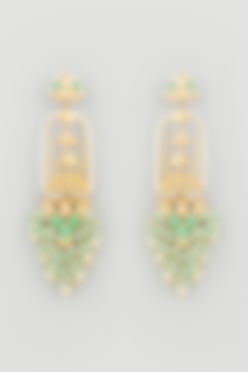 Gold Finish Synthetic Stones Pearl Dangler Earrings by Mine of Design