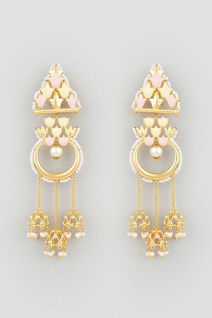 Gold Finish Dangler Earrings With Stones by Mine of Design