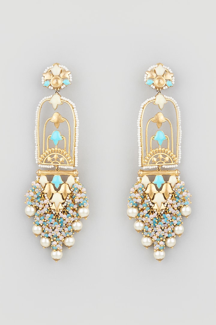 Gold Finish Dangler Earring With Synthetic Stones by Mine of Design