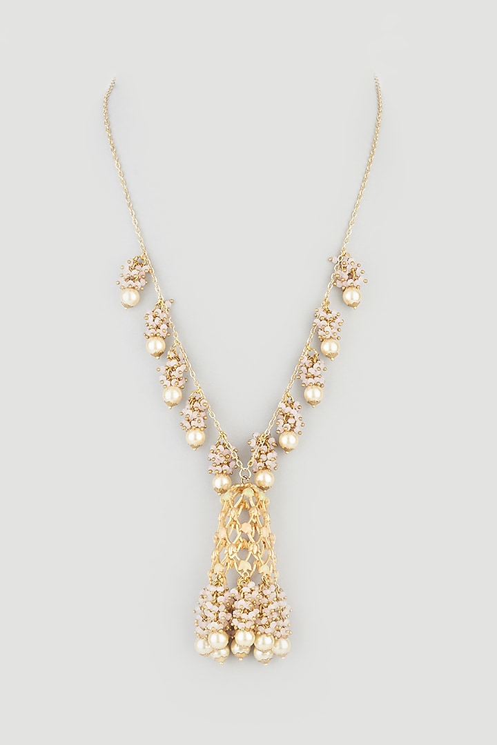 Gold Finish Synthetic Stone Long Necklace by Mine of Design